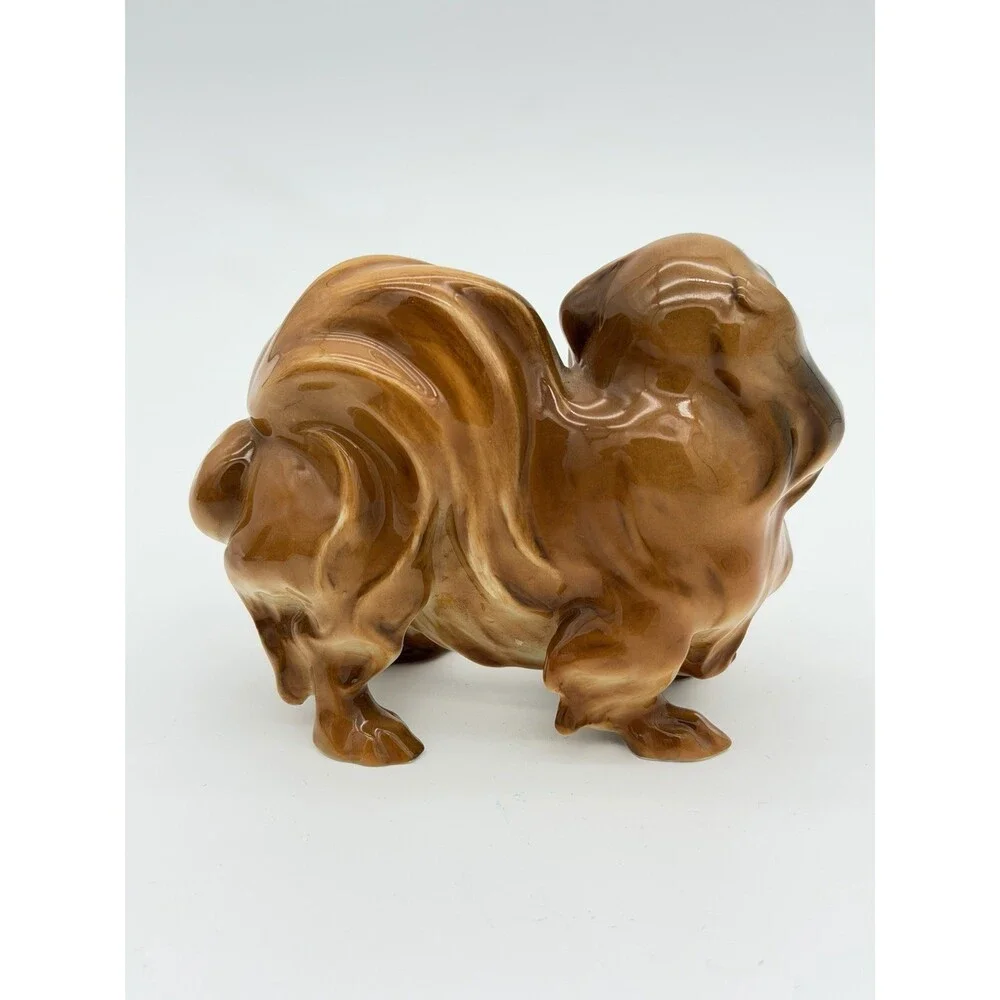 Hutschenreuther Porcelain Germany pekinese Dog Glossy Painted Figurine Brown